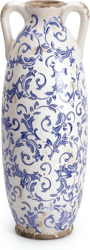 VICTOR & TERESA Blue and White Floor Vase for Pampas Grass, 11'' Tall Vase for Home Decor, Cerami... | Amazon (US)