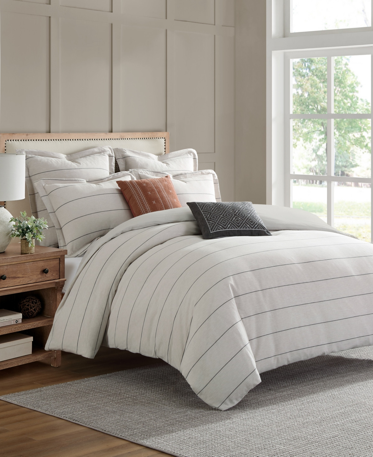 Levtex Leo Stripe Textured 3-Pc. Duvet Cover Set, Queen - Black | Macy's