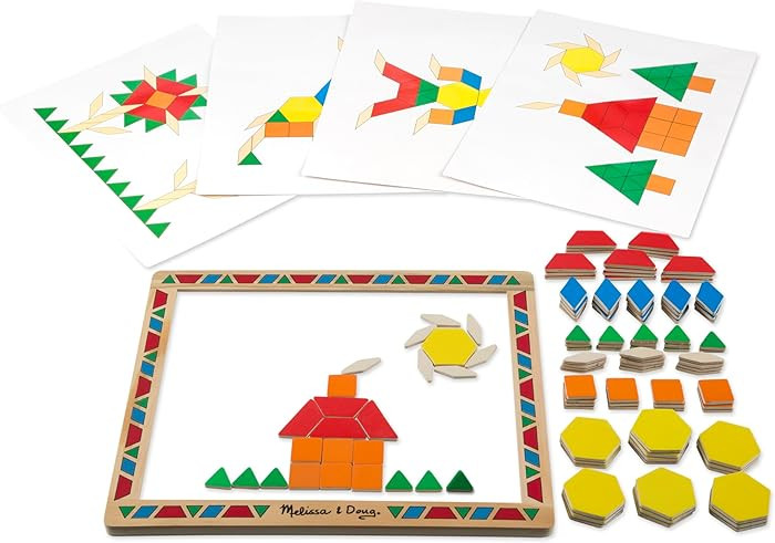 Melissa & Doug Deluxe Wooden Magnetic Pattern Blocks Set - Educational Toy with 120 Magnets and C... | Amazon (US)