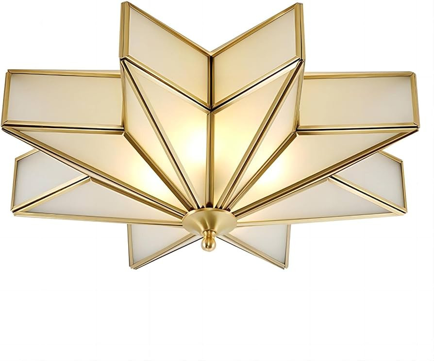 19.5 Inch Flush Mount Star Ceiling Light, 4 Lights Brass Ceiling Lamp with Glass Lampshade, Moder... | Amazon (US)