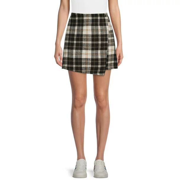 No Boundaries Junior's Flannel Faux Wrap Skirt | Walmart (US)