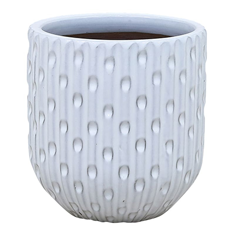White Dimpled Round Outdoor Planter, Small | At Home
