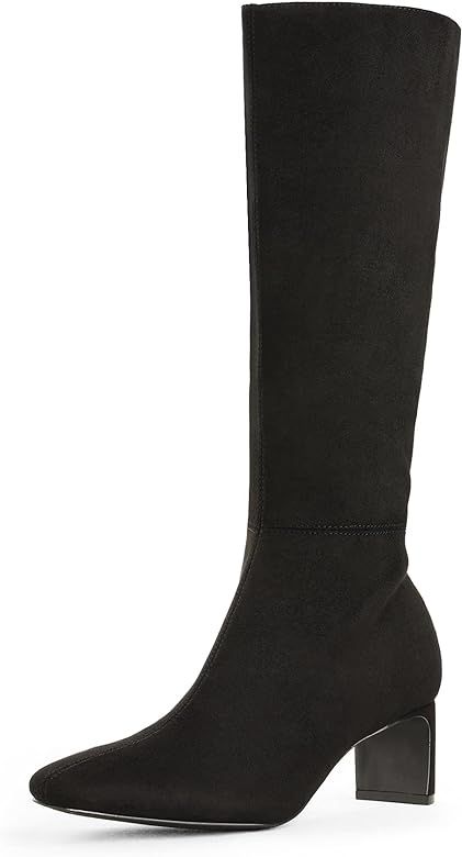 DREAM PAIRS Women's Knee High Suede Chunky Heel Side Zipper Fashion Boots | Amazon (US)