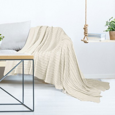 PiccoCasa Home Decor Soft 100% Cotton Cable Knit Throw Bed Blanket  for Sofa Beige 50"x60" | Target