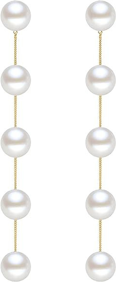 Voaino Long Pearl Earrings for Women 925 sterling silver Pearl Dangle Earrings Hypoallergenic Ele... | Amazon (US)