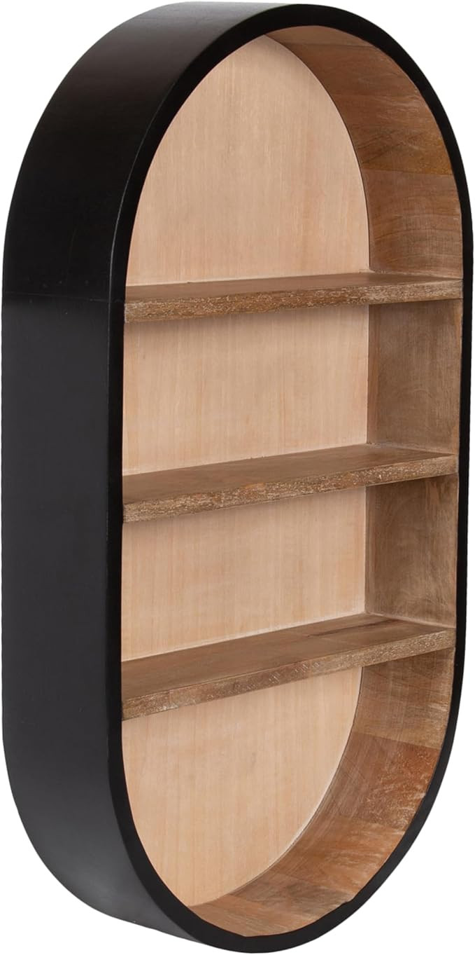 Kate and Laurel Hutton Modern Capsule Wall Shelf, 16 x 28, Light Natural and Black, Minimal Round... | Amazon (US)