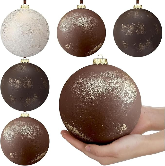 6 Pcs 6 Inch Large Neutral Christmas Balls Ornaments Jumbo Big Rustic Textured Brown Beige Tan Go... | Amazon (US)