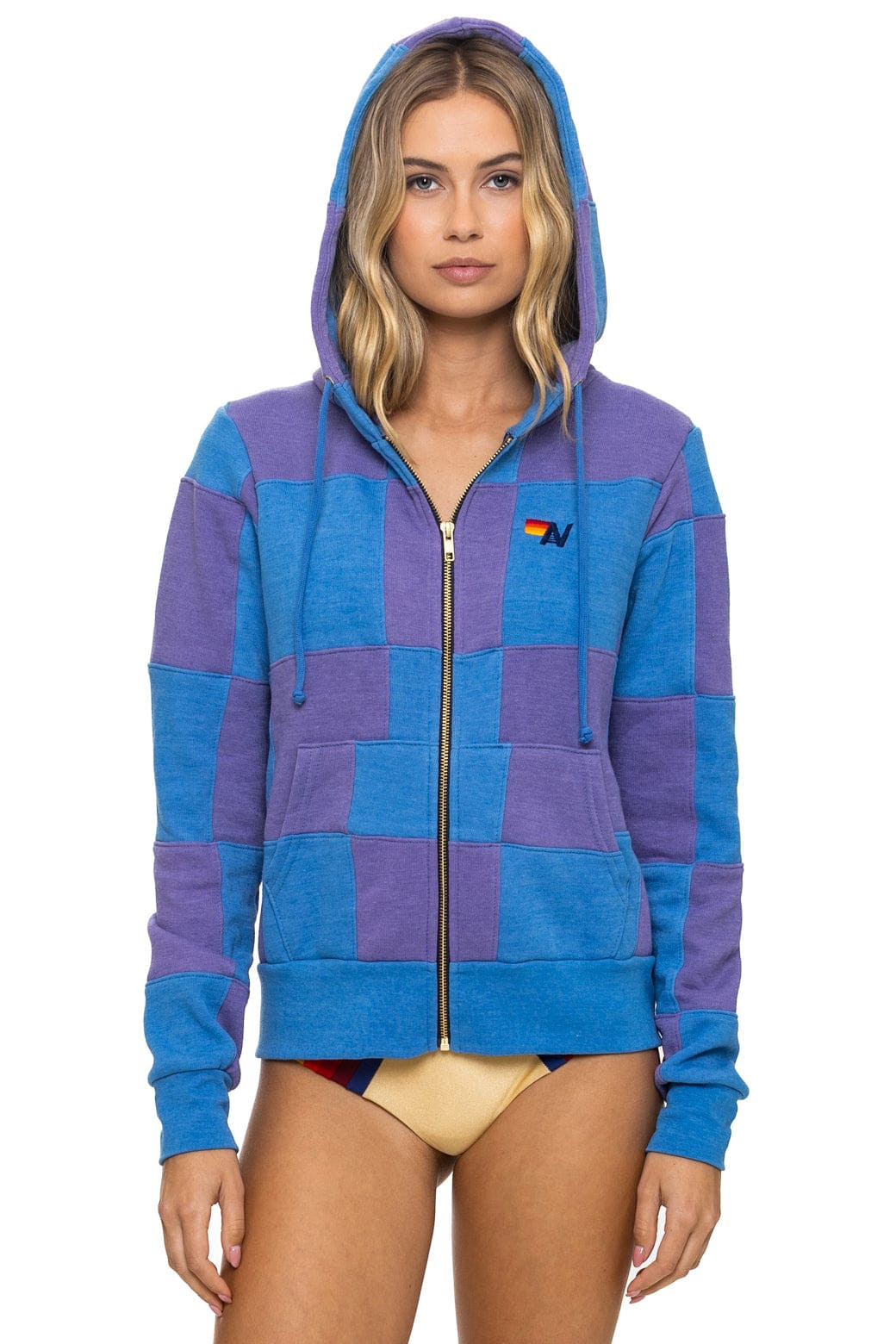 CHECK QUILT ZIP HOODIE - LAVENDER // OCEAN | Aviator Nation