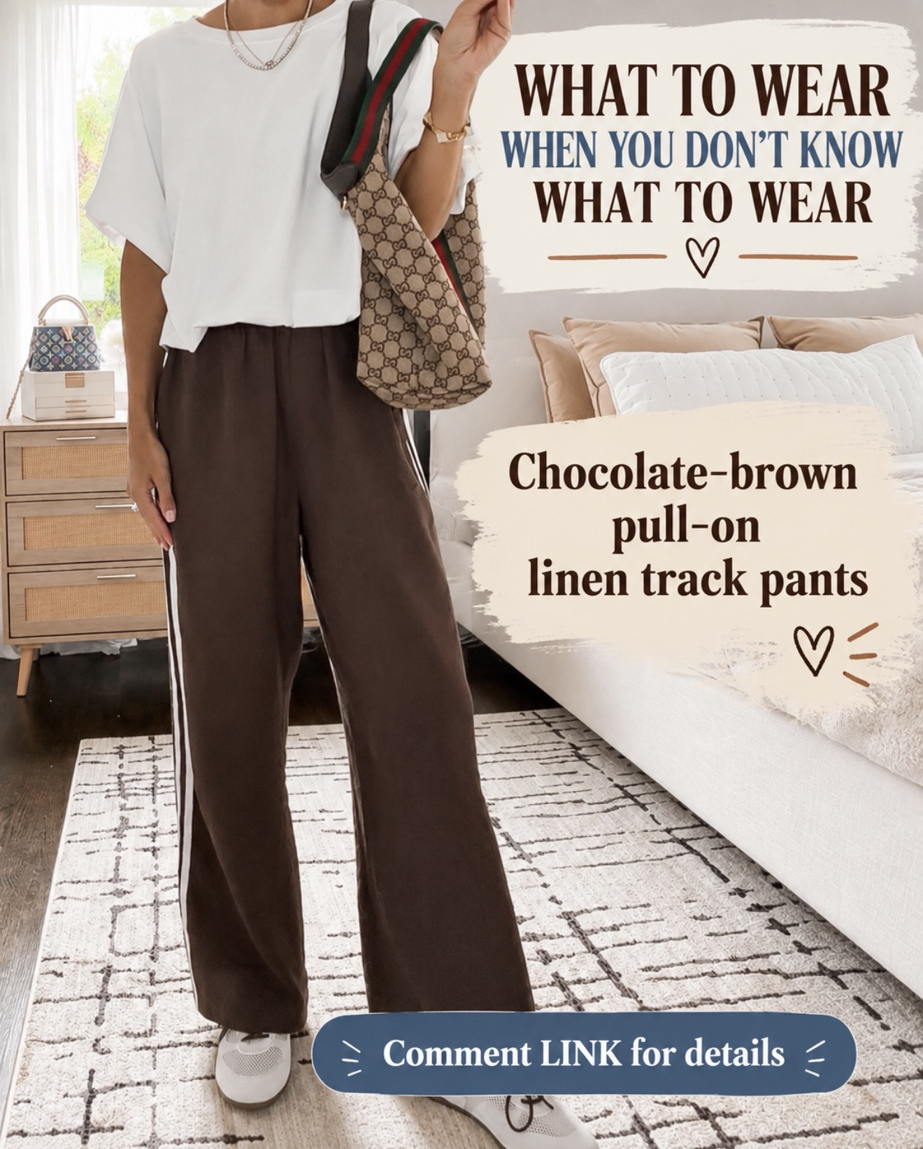 The easiest five-minute outfit: chocolate-brown pull-on linen track pants, an oversized white tee and sneakers. Comfy, but still looks completely pulled together. 🤎

Comment LINK and I’ll send you the details! 🔗

#LTKOver40 #LTKSeasonal #LTKmomlife