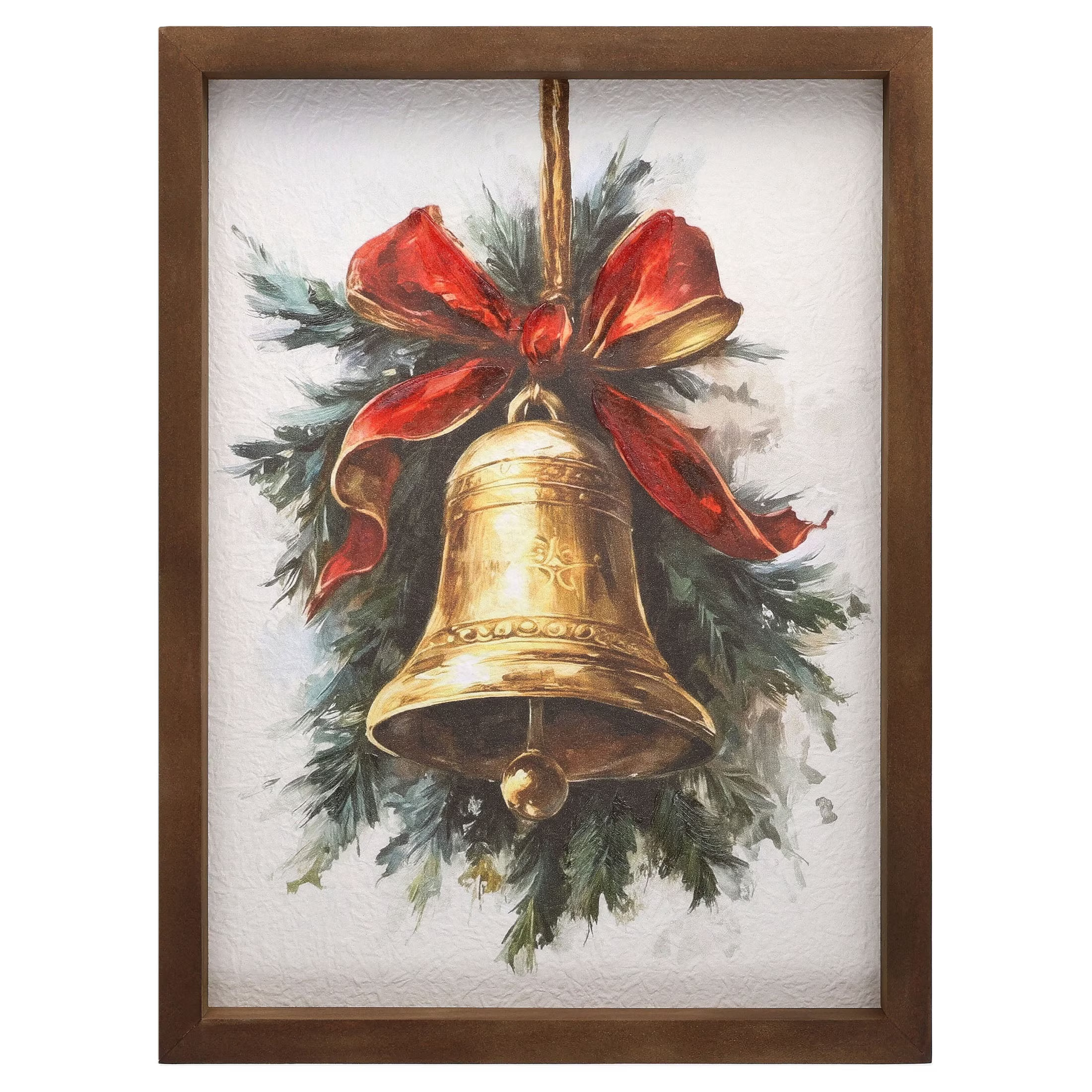 Bell with Ribbon Framed Christmas Wall Art, Multicolor, 9" x 12", by Holiday Time | Walmart (US)