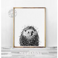 Black & White Hedgehog Print, Watercolor Painting, Art, Wall Poster | Etsy (US)