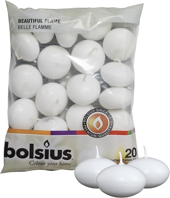 Amazon.com: Bolsius White Floating Candles 1.75 Inch – 20 Pack Candle Set – 5+ Hours Burn Tim... | Amazon (US)