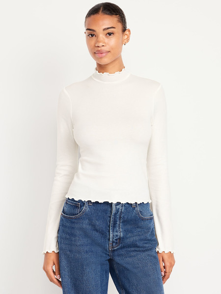 Mock-Neck Lettuce-Edge Rib Top | Old Navy (US)