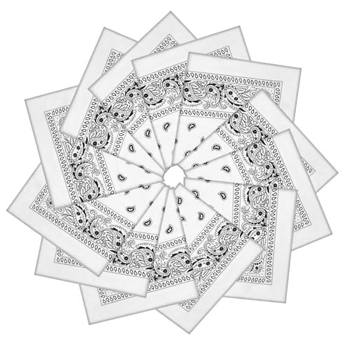 PJPSAA 12 Pack Bandanas Unisex Paisley Cowboy Bandanas Bulk Multi Purpose Headband Scarf for Men Women Costume(White) | Amazon (US)