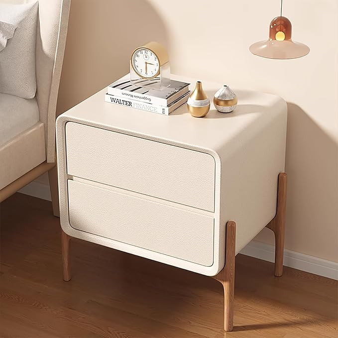White Nightstand with Drawers Night Stand with Solid Wood Legs Side Table with Smooth Rails Bed S... | Amazon (US)