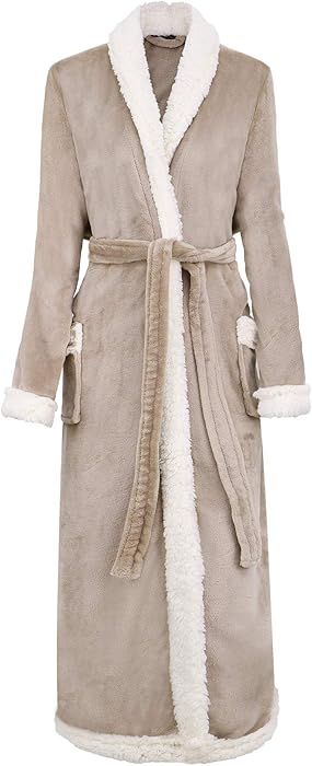 Burklett Luxury Sherpa Trim Fleece Long Bath Robe with Pocket | Amazon (US)