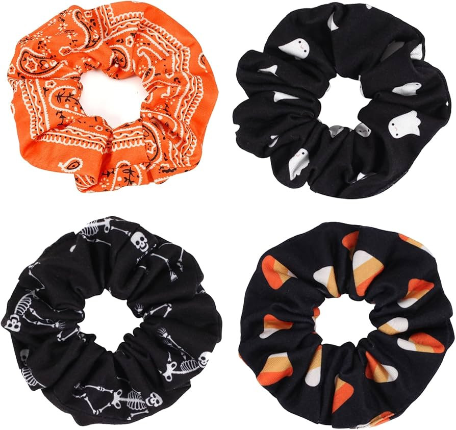 Halloween Hair Scrunchies for Women Girls Ghost Skeleton Candy Skull Hair Ties Fall Orange Bandan... | Amazon (US)