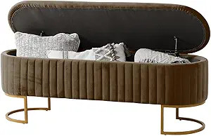 EcoHarbor Living 50.5" Bedroom Velvet Storage Bench,Upholstered End of Bed Bench with Gold Legs,E... | Amazon (US)