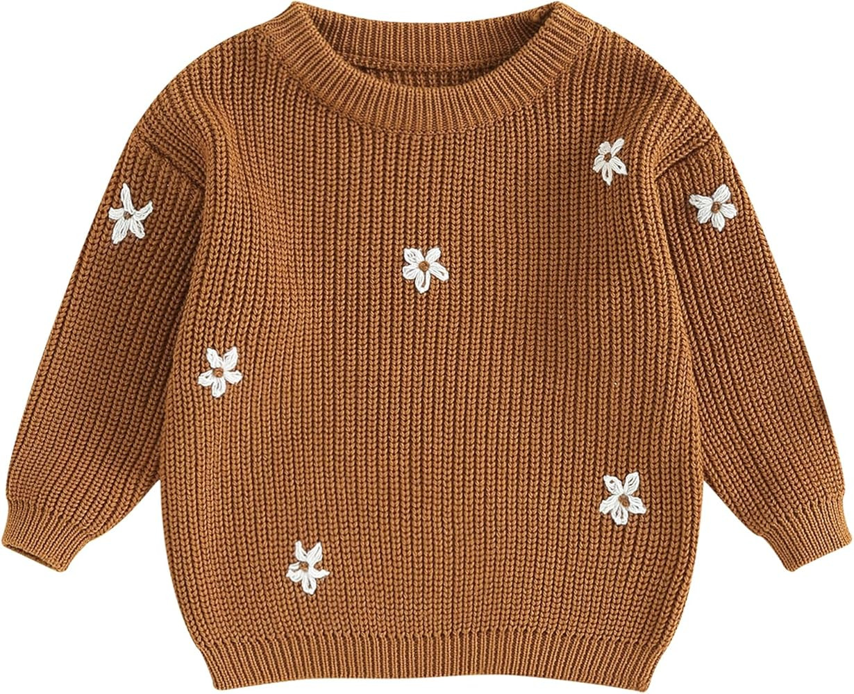 Mubineo Baby Girl Winter Clothes Cute Flower Sweater Crewneck Pullover Long Sleeve Knit Newborn I... | Amazon (US)