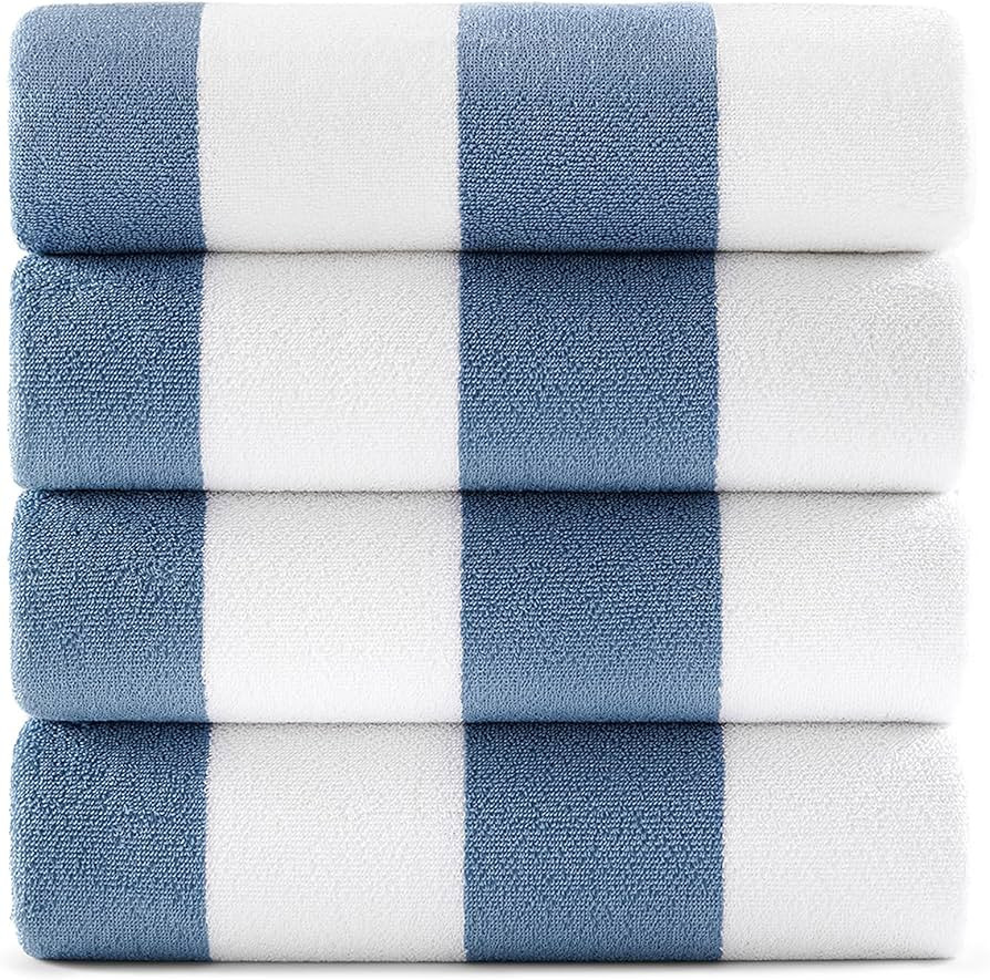 Manchester Mills Connoisseur Cabana Stripe Pool & Beach Towel - 4-Inch Blue Striped Design, 100% ... | Amazon (US)