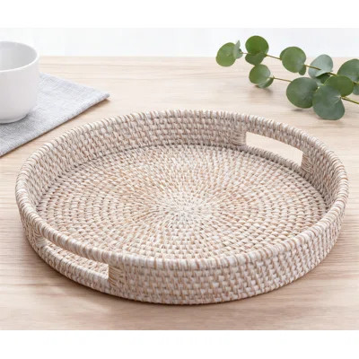 Round Rattan Serving Tray With Handles, Hand Woven Coffee Table Tray For Home Kitchen Decor, Multipurpose Woven Basket For Food Drinks And Organizatio | Wayfair North America