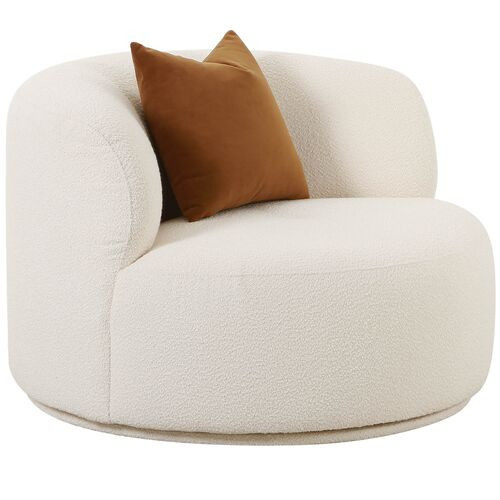 Kylan Boucle Swivel Chair - Cream - Handcrafted | Rotating Chair, Pivot Chair, Spin Chair - White - Sturdy, Comfortable | One Kings Lane