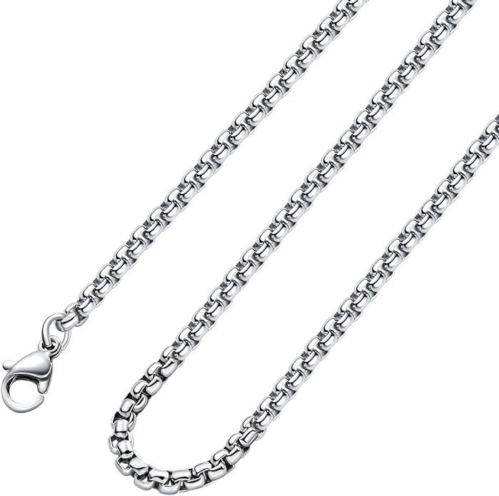Monily Square Rolo Chain Necklace 2-7mm 16-36In Stainless Steel Round Box Necklace Men Women Jewe... | Amazon (US)
