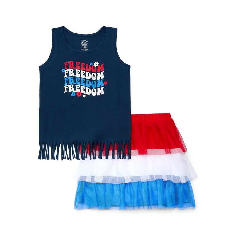 Wonder Nation Girls Americana Tank Top and Mesh Skirt Set, 2-Piece, Sizes 4-18 | Walmart (US)