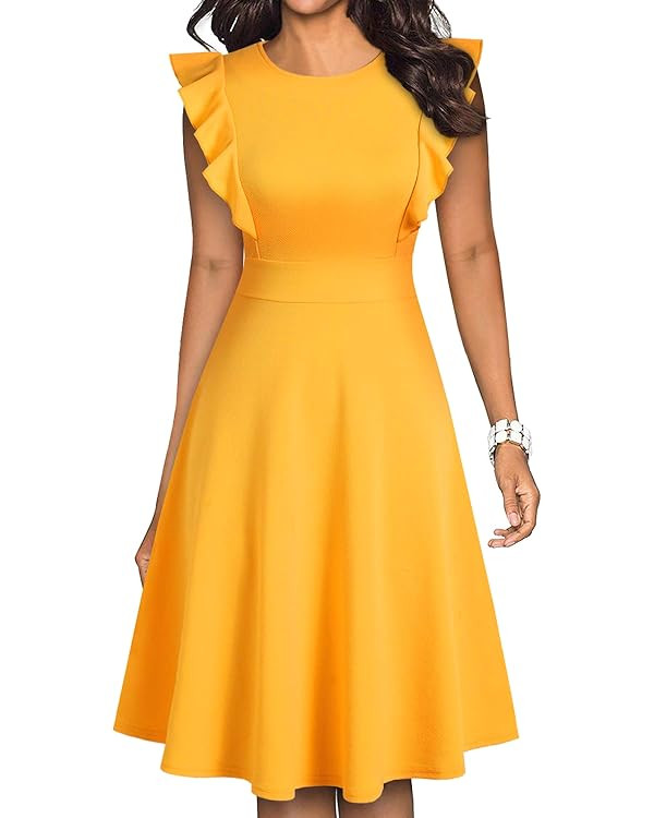 YATHON Women's Vintage Ruffle Floral Flared A Line Swing Casual Cocktail Party Dresses | Amazon (US)