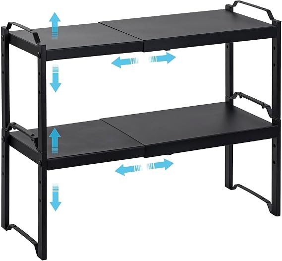 2 Pack Expandable Cabinet Countertop Shelves, Stackable Shelves Organizers For Kitchen Cabinet Co... | Amazon (US)