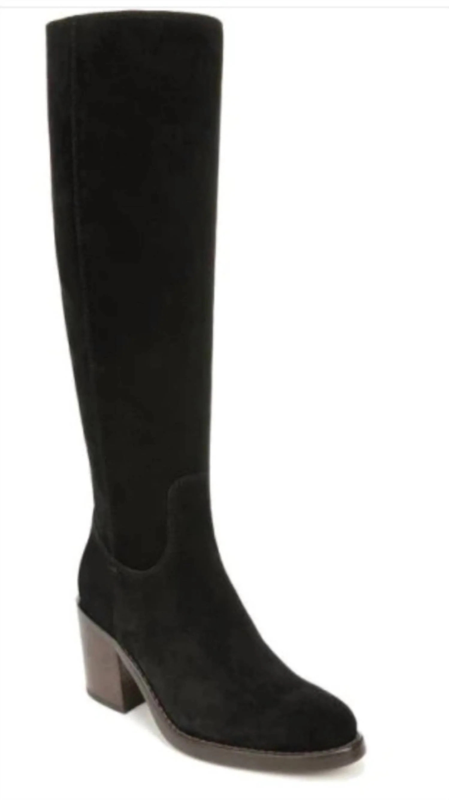 Women's Shale Suede Tall Boot Block Heel In Black | Shop Simon