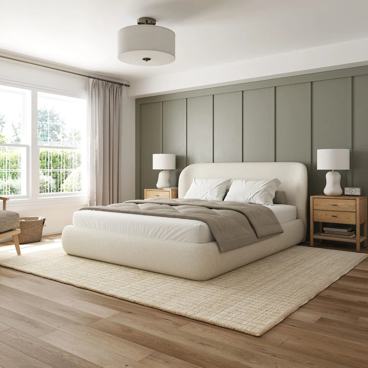 Modern Upholstered Platform Bed with Wingback Headboard and Rounded Corners, Low Profile Platform | Wayfair North America