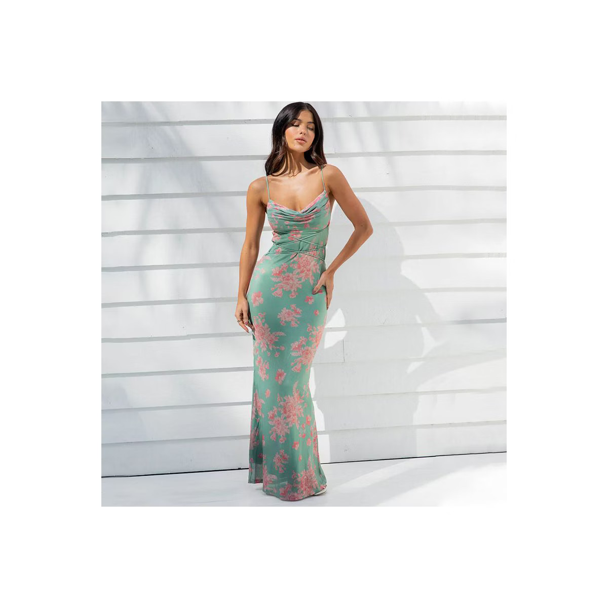 Coolmee Women Vintage Spaghetti Strap Sexy Low Cut Backless Floral Satin Slip Bodycon Maxi Dress | Target