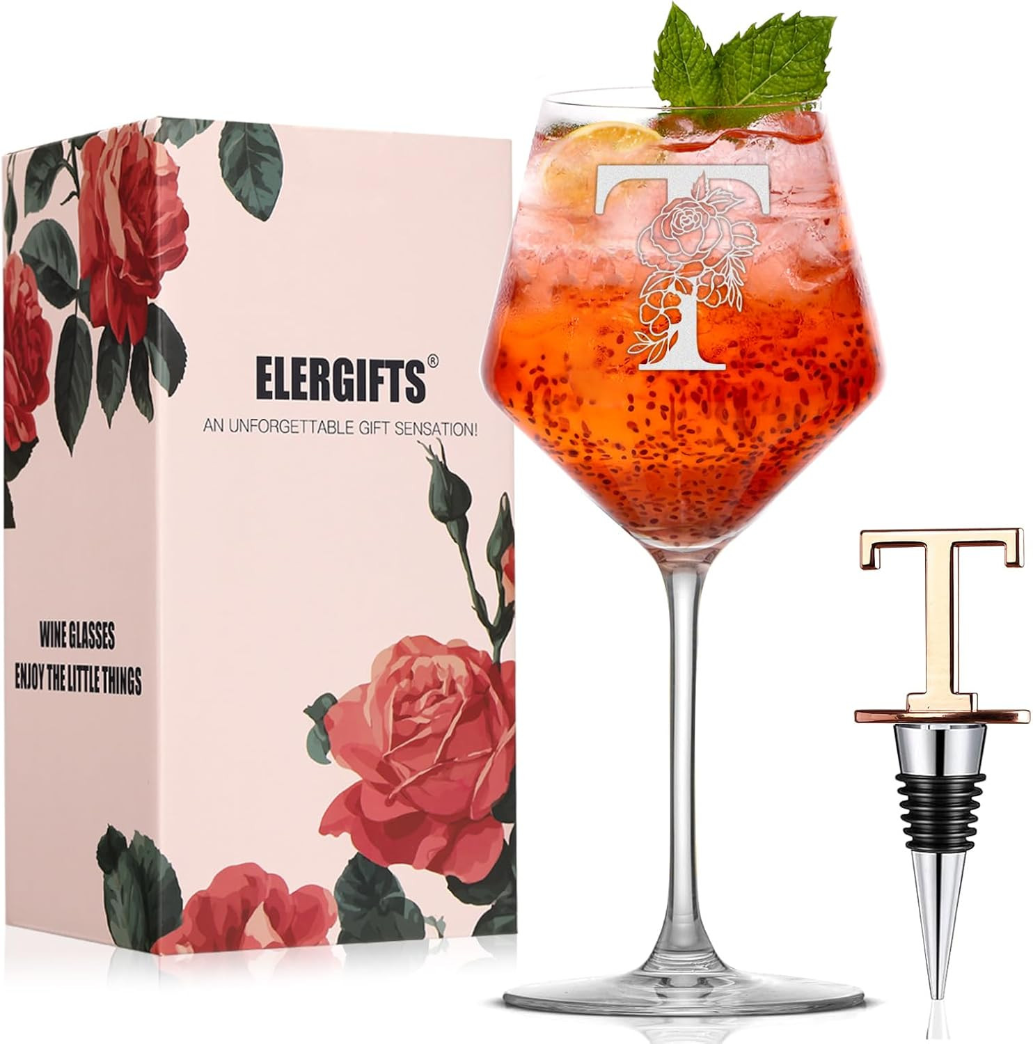 Personalized Gifts for Women, Monogrammed A-Z Wine Glass Customized Gift with Wine Stopper, Uniqu... | Amazon (US)