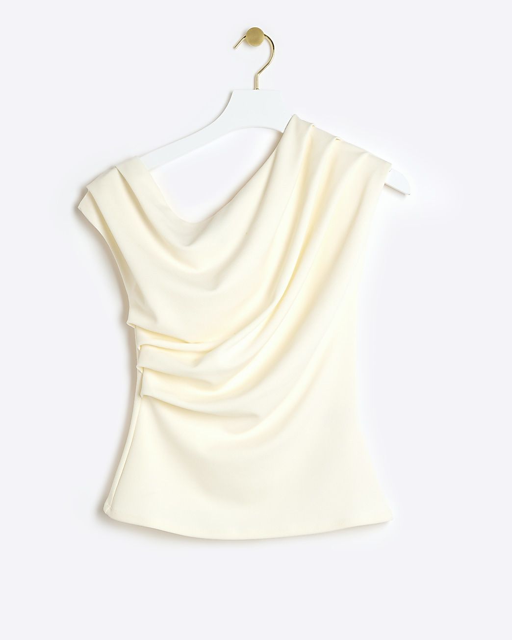 Cream off shoulder drape top | River Island (UK & IE)
