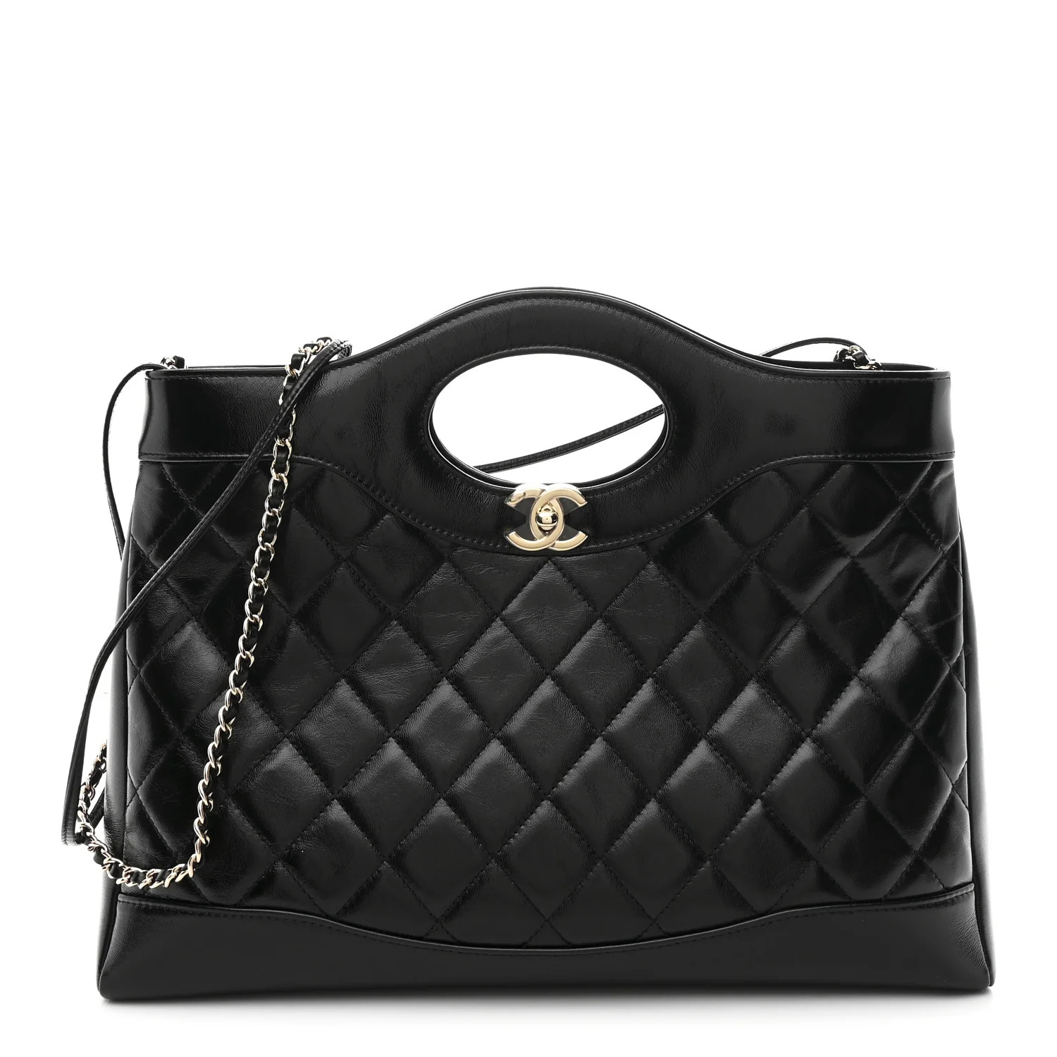 Shiny Lambskin Quilted 31 Shopping Bag Black | FASHIONPHILE (US)