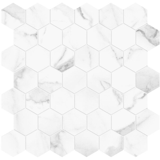 Satori Statuario 12-in x 12-in Polished Porcelain Hexagon Marble Look Floor and Wall Tile Lowes.c... | Lowe's