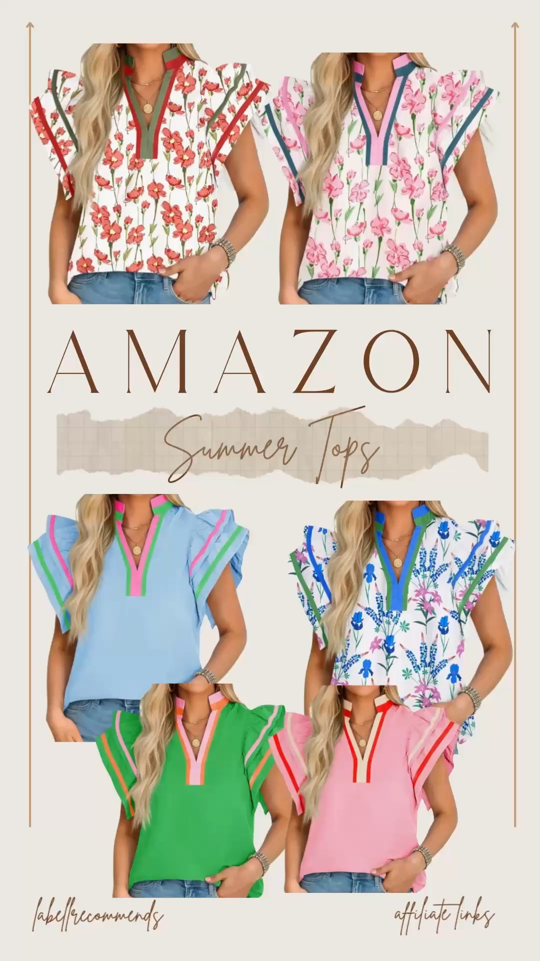 Summer Ruffle Cap Sleeve Tops on Amazon Color Block V Neck Easily dressed up or down 
Dressy/Casual Blouses Summer Pleated Loose Fit Shirts in over ten patterns. The link will take you to all options shown in the collage. 

#summertops #ruffledtops #amazonsummerfashion

Amazon summer tops, colorful tops, ruffled shirts, affordable tops that look good with white jeans, ruffled sleeves, v neck shirts

#LTKSeasonal #LTKPlusSize #LTKMidsize