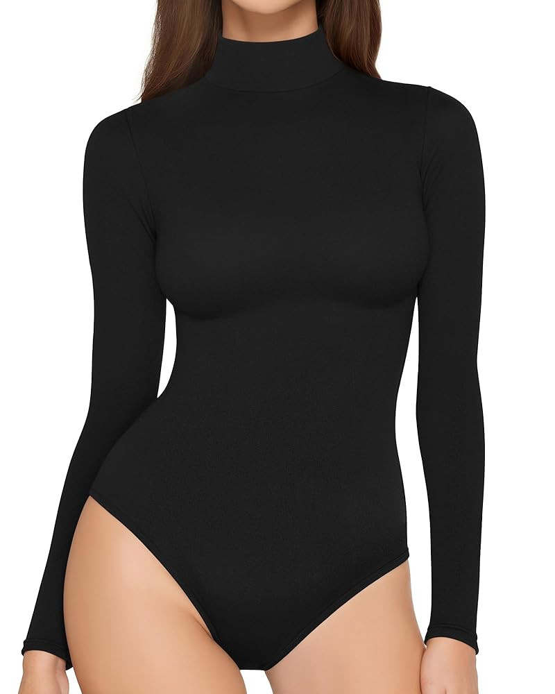 MANGOPOP Women's Long Sleeve Bodysuit Mock Turtle Neck Thermal Fleece Body Suit Slim Warm Base La... | Amazon (US)