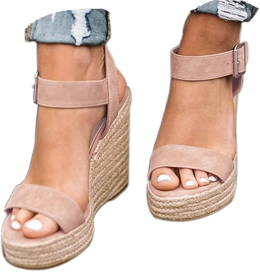 Wedges for Women, Espadrille Platform Sandals, Comfortable Open Toe Wedge Heels with Ankle Strap ... | Amazon (US)