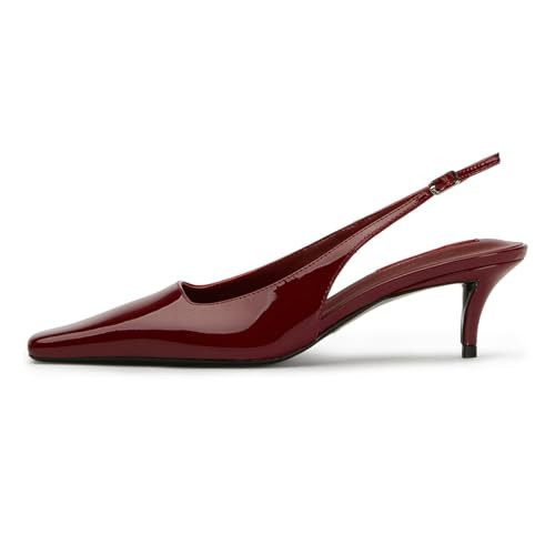 Caradise Burgundy Heels Slingback Kitten Heel Pumps Square Toe Stiletto Low Heel Office Dress Shoes Women Burgundy Size 10 | Amazon (CA)