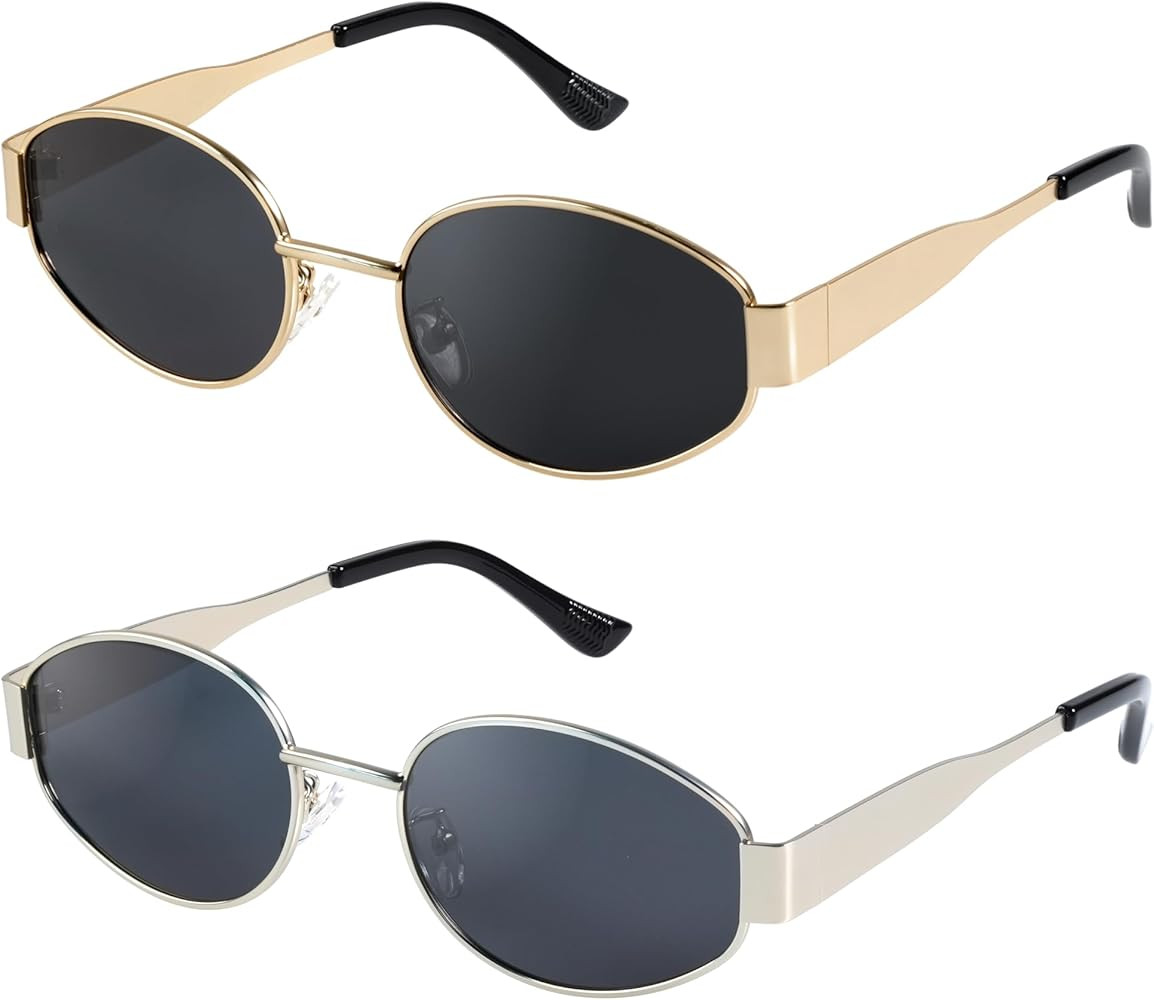 livho Retro Polarized Sunglasses - UV400 Protection, Oval Shape, Metal Frames - Matching Soft Cas... | Amazon (US)