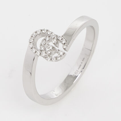 18ct White Gold Stacked Logo Ring | TK Maxx