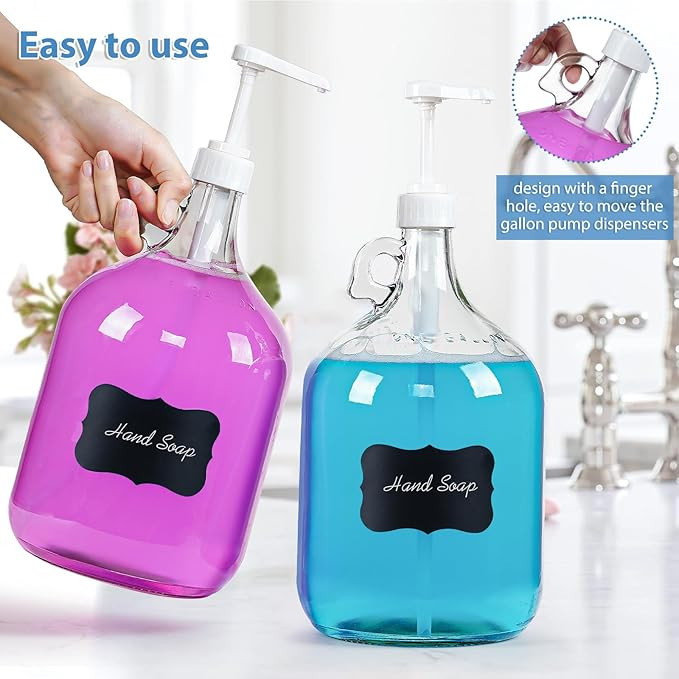 2 Pack Gallon Glass Pump Bottle Dispensers with 3 Pumps and 2 Airtight Lids, Laundry Soap Dispens... | Amazon (US)