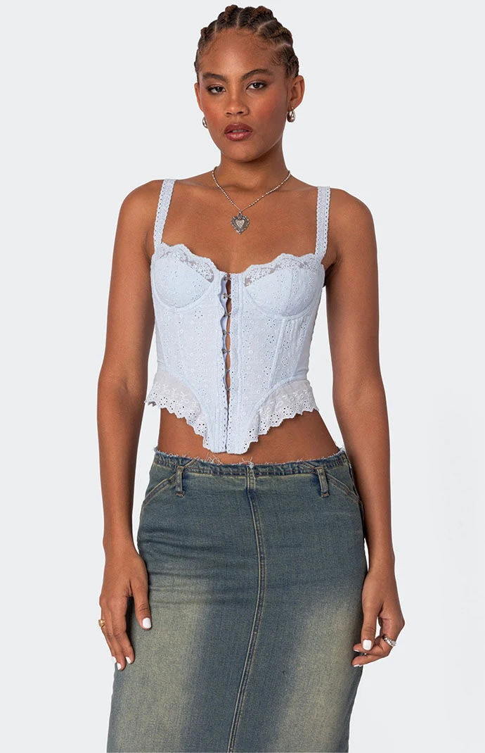 Edikted Women's Asteria Eyelet Corset in Light Blue - Size XL | PacSun