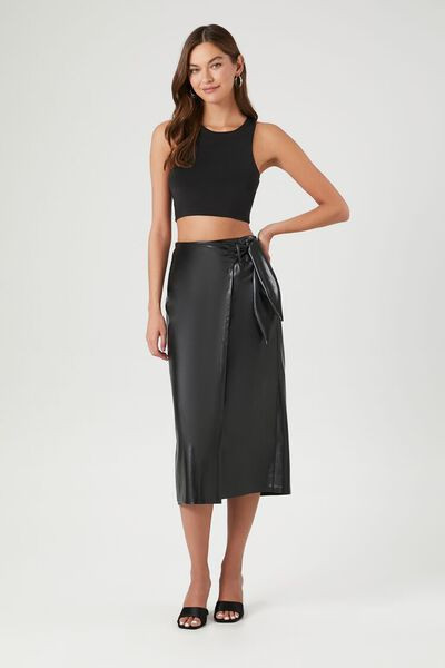 Faux Leather Midi Wrap Skirt | Forever 21