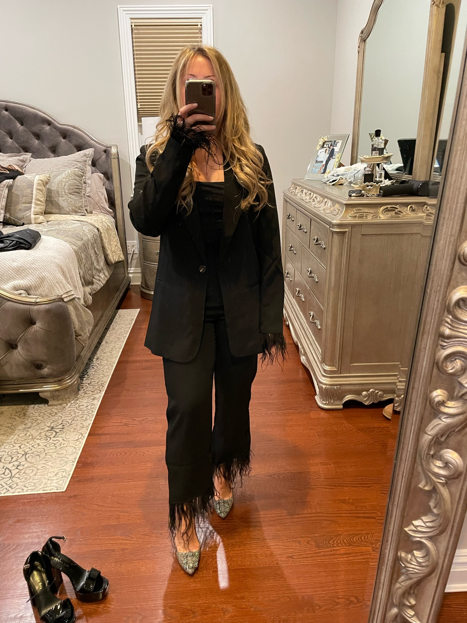 Holiday Eve outfit inspo -feather trim black blazer and pant set @bloomingdales

#LTKHoliday #LTKunder100 #LTKsalealert