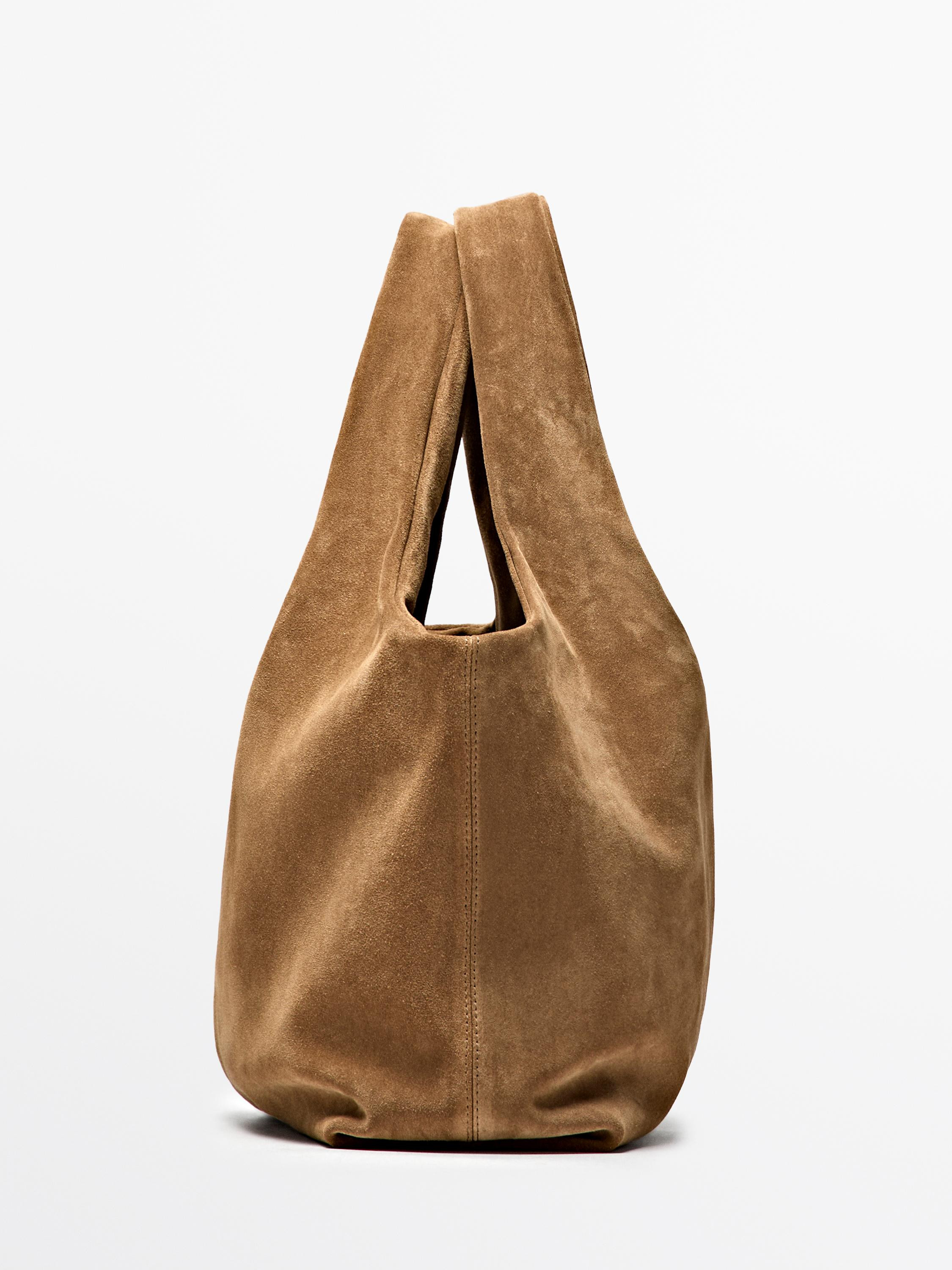 Medium split leather shopper bag | Massimo Dutti UK