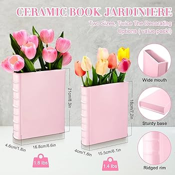 Vesici 2 Pcs Ceramic Book Shape Vase for Flowers Cute Bookshelf Decor Vase for Book Lovers Gifts ... | Amazon (US)