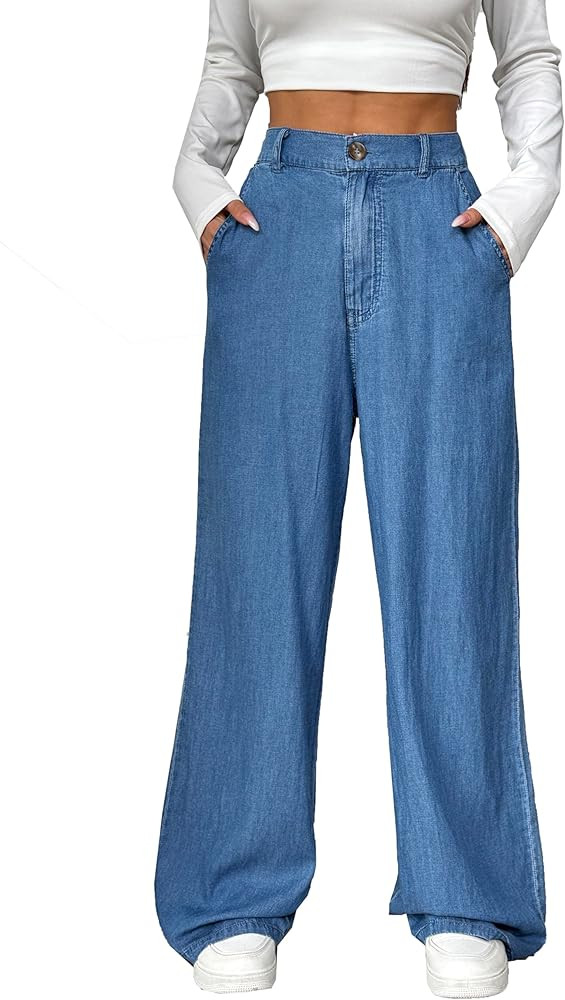 heipeiwa Women's Wide Leg Jeans Soft Lightweight Tencel Summer Flowy Casual High Waist Denim Pant... | Amazon (US)